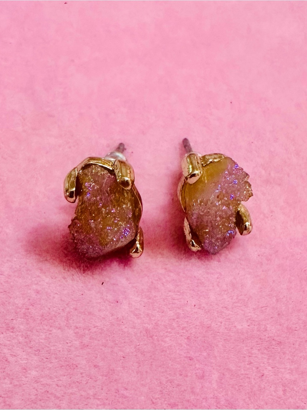 Gold Tone Druzy Stone Stud Earrings
